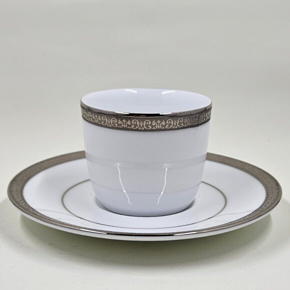 Flat Demitasse Cup & Saucer Set Grand Buffet Classic Platinum by Charter Club - Picture 6 of 12